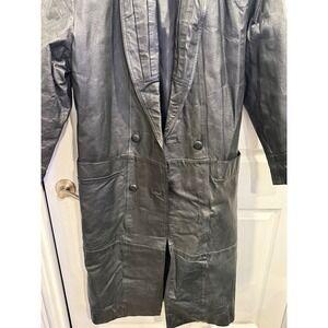 Marco Morani Mens Black Genuine Leather Trench Coat Double Breasted Jacket Small